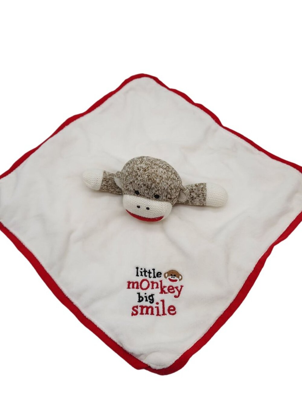 Baby Starters Sock Monkey Plush Lovey Rattle White Security Blanket Big Smile